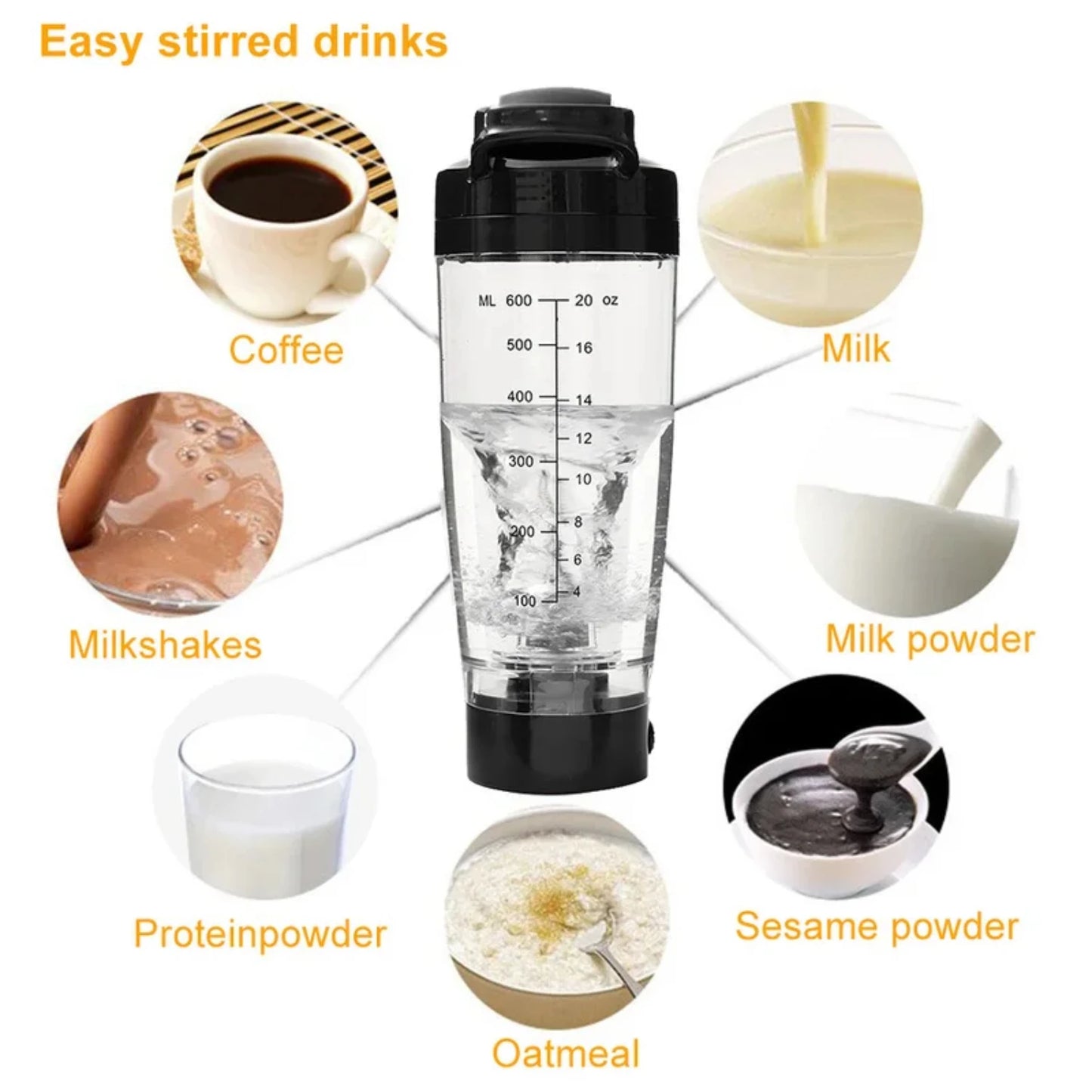 600ML Shaker Bottle – Protein Powder Mixer Cup