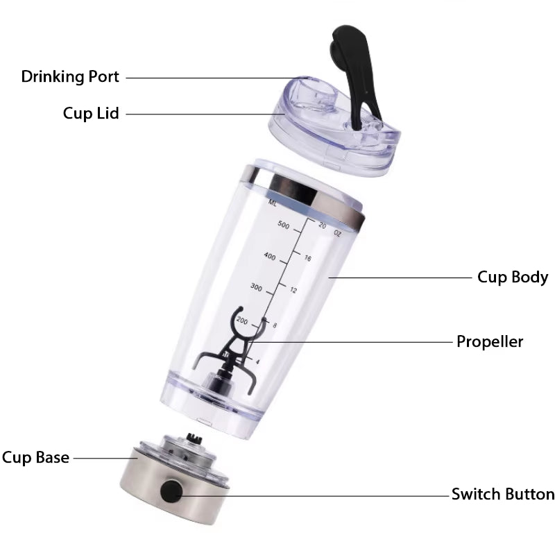 600Ml Electric Protein Shake Stirrer USB Shake Bottle Milk Coffee Blender Kettle Sports and Fitness Charging Electric Shaker Cup