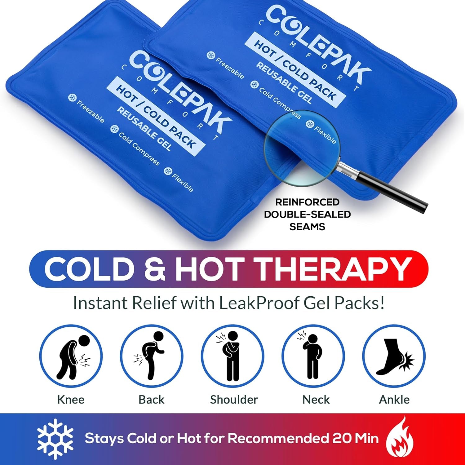 Hot & Cold Reusable Gel Ice Packs – 2 Count (Pack of 1)
